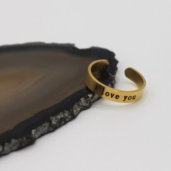 Jewelry - Jewelry ring band I Love You romantic love yellow gold tone adjustable new